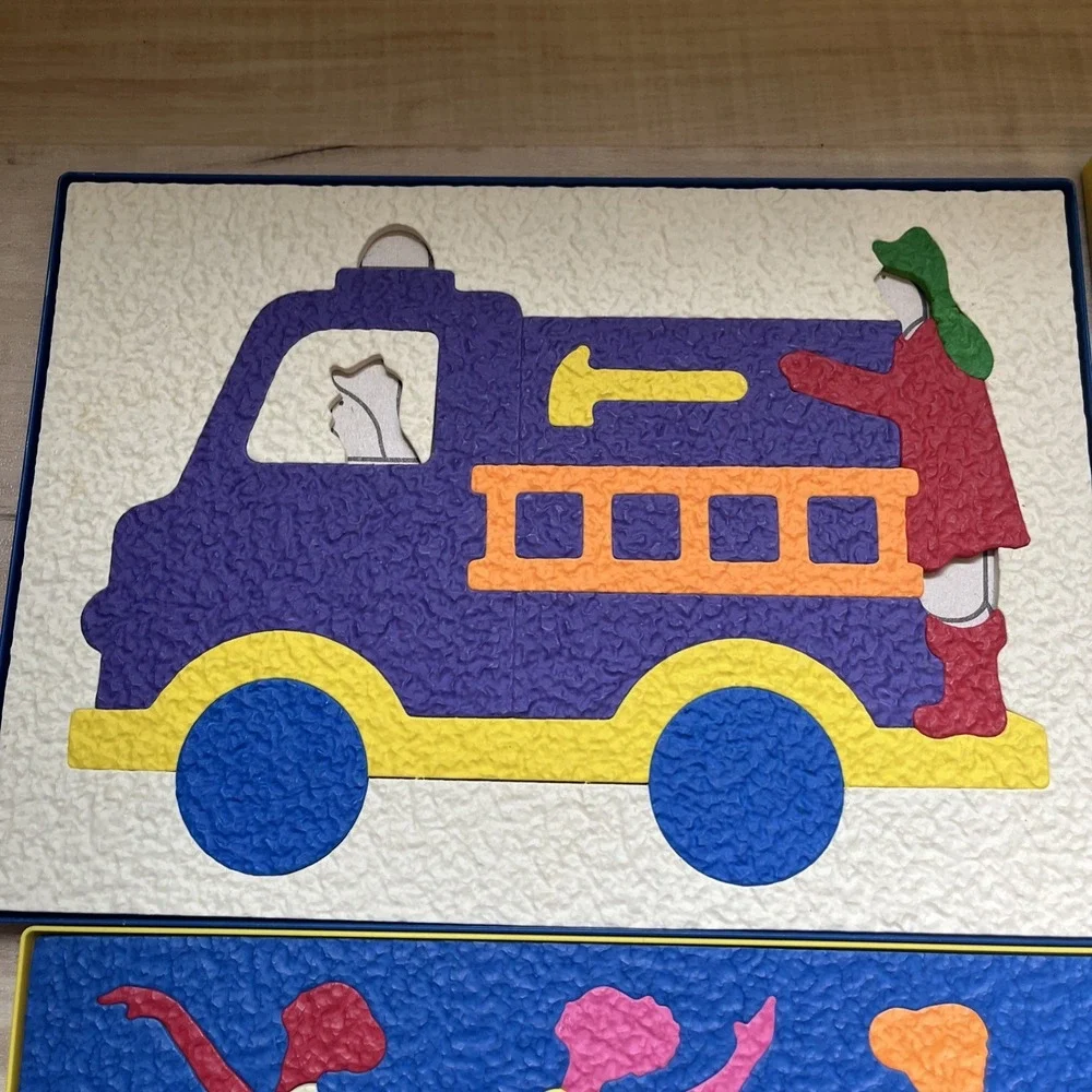 6 Vintage Lauri Crepe Foam Rubber Puzzles, Dancers, Unicorn, Butterfly, Jeep